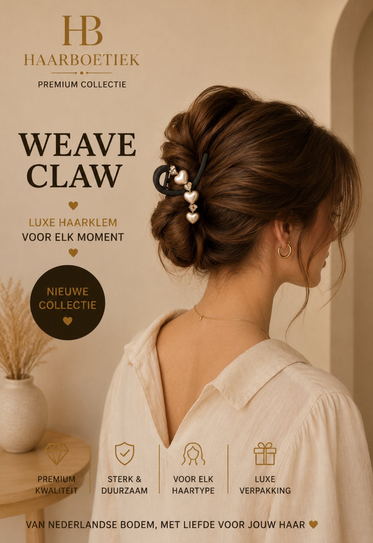 Premium haarklem bruin met parels haaraccessoire - De HaarBoetiek