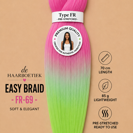 Easy braid invlechthaar roze-lime groen ombre