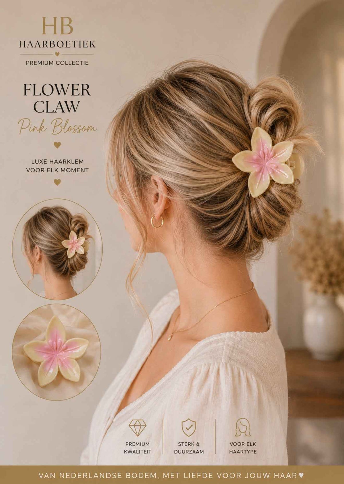 Bloem haarklem botergeel lichtroze haaraccessoire - De HaarBoetiek