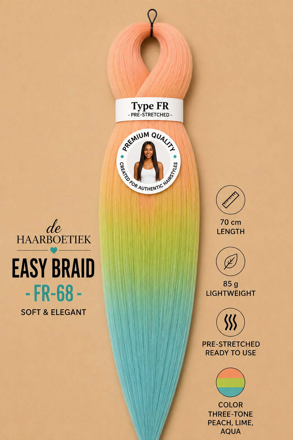 Easy braid invlechthaar regenboog oranje, groen en blauw