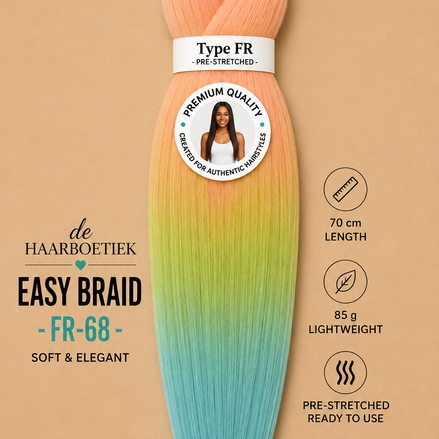 Easy braid invlechthaar regenboog oranje, groen en blauw