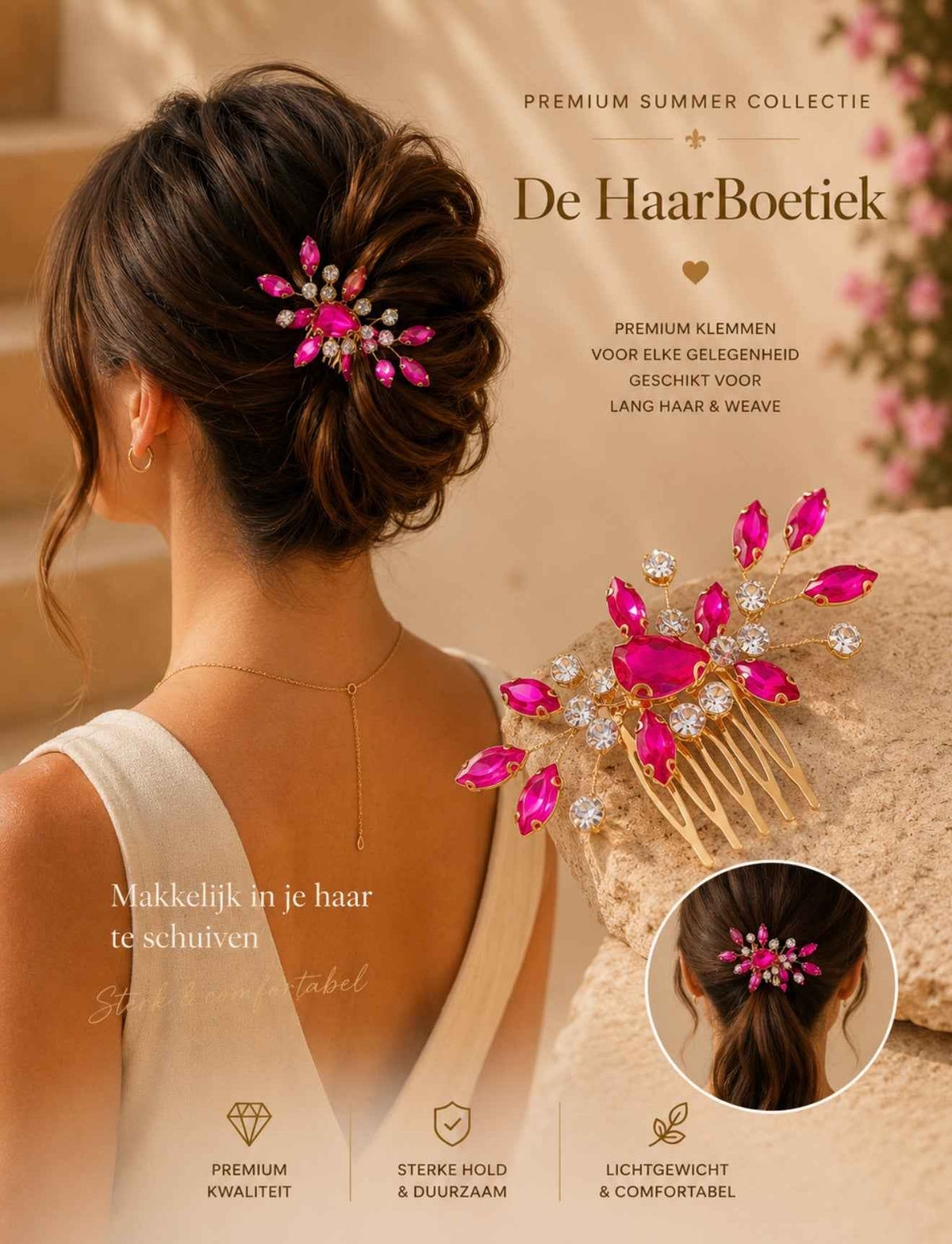 Summer strass sparkle schuifspeld roze glitter haaraccessoire - De HaarBoetiek