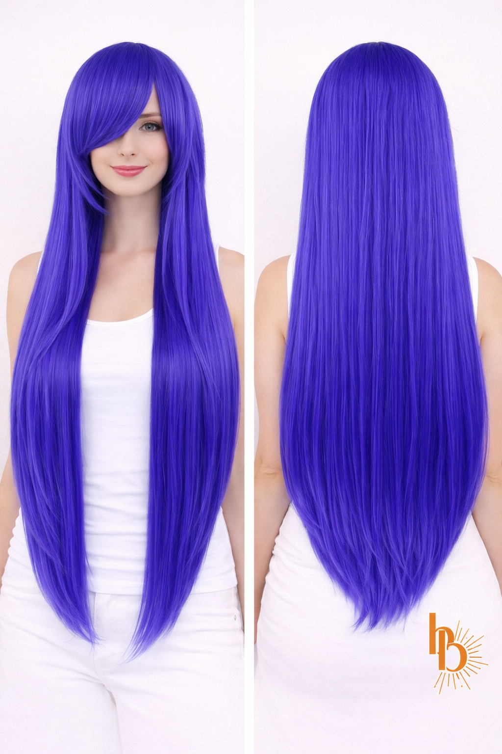 Premium dames pruik fel blauw stijl 80cm voor carnaval feestlooks - De HaarBoetiek