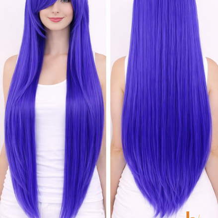 Premium dames pruik fel blauw stijl 80cm voor carnaval feestlooks - De HaarBoetiek