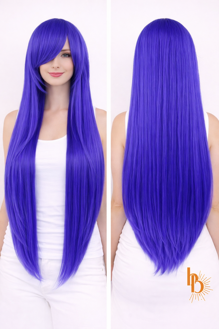 Premium dames pruik fel blauw stijl | De haarboetiek | 80 CM