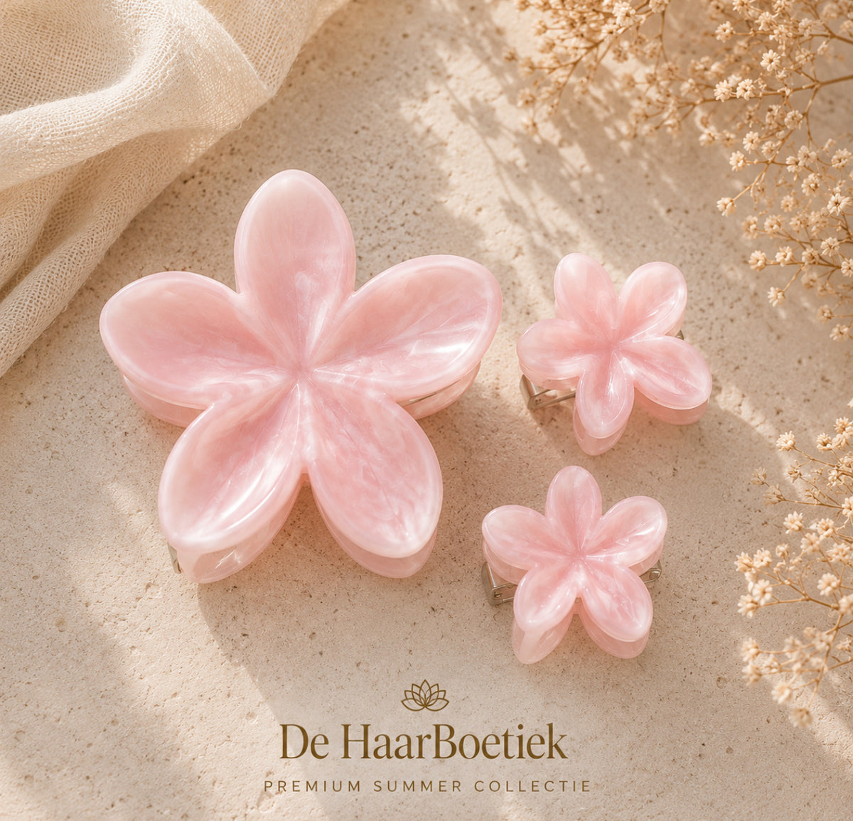 Summer flower haar clip set pastel roze bloem haaraccessoire - De HaarBoetiek