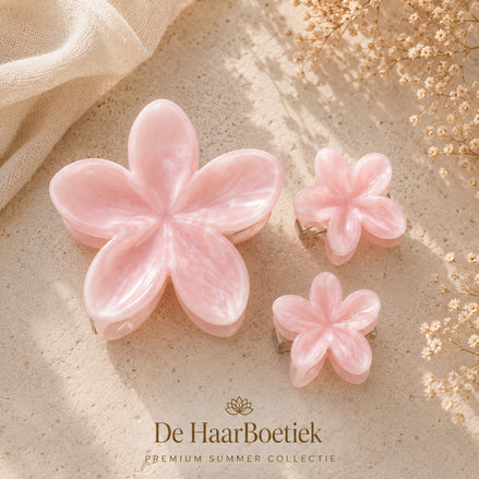 Summer flower haar clip set pastel roze bloem haaraccessoire - De HaarBoetiek