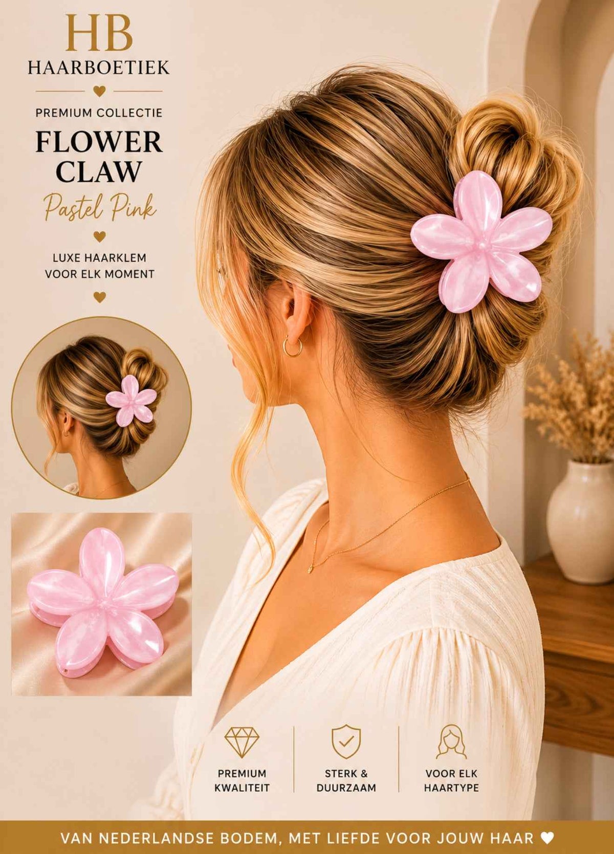 Summer bloem haarklem lichtroze shine haaraccessoire - De HaarBoetiek