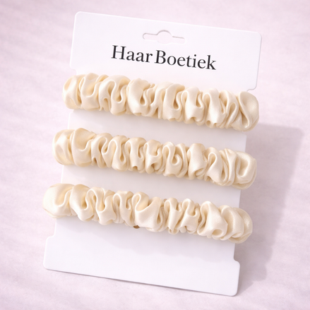 Srunchies set beige satijn 3 stuks - De HaarBoetiek