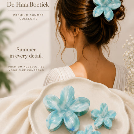 Summer flower haar clip set marble licht blauw haaraccessoire - De HaarBoetiek