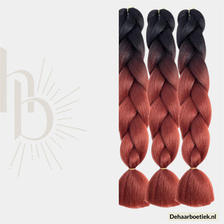 Bundel Deal Ombre Zwart Bruin Invlecht Haar 60cm – 3 Stuks