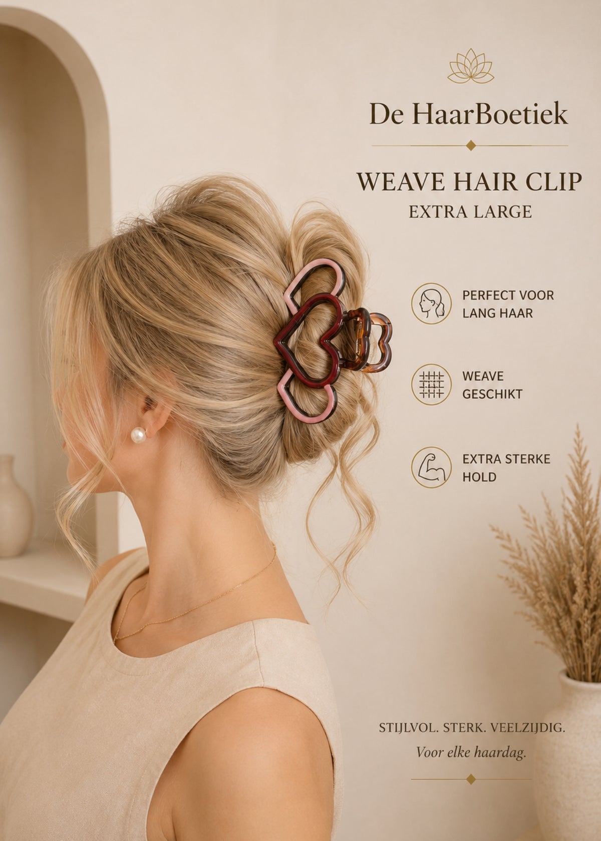 Weave haarclip XL lichtroze hearts haaraccessoire - De HaarBoetiek