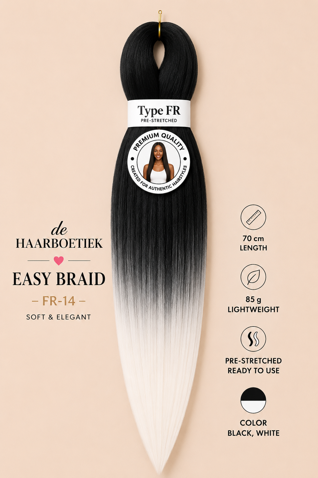 Easy braid ombre zwart wit