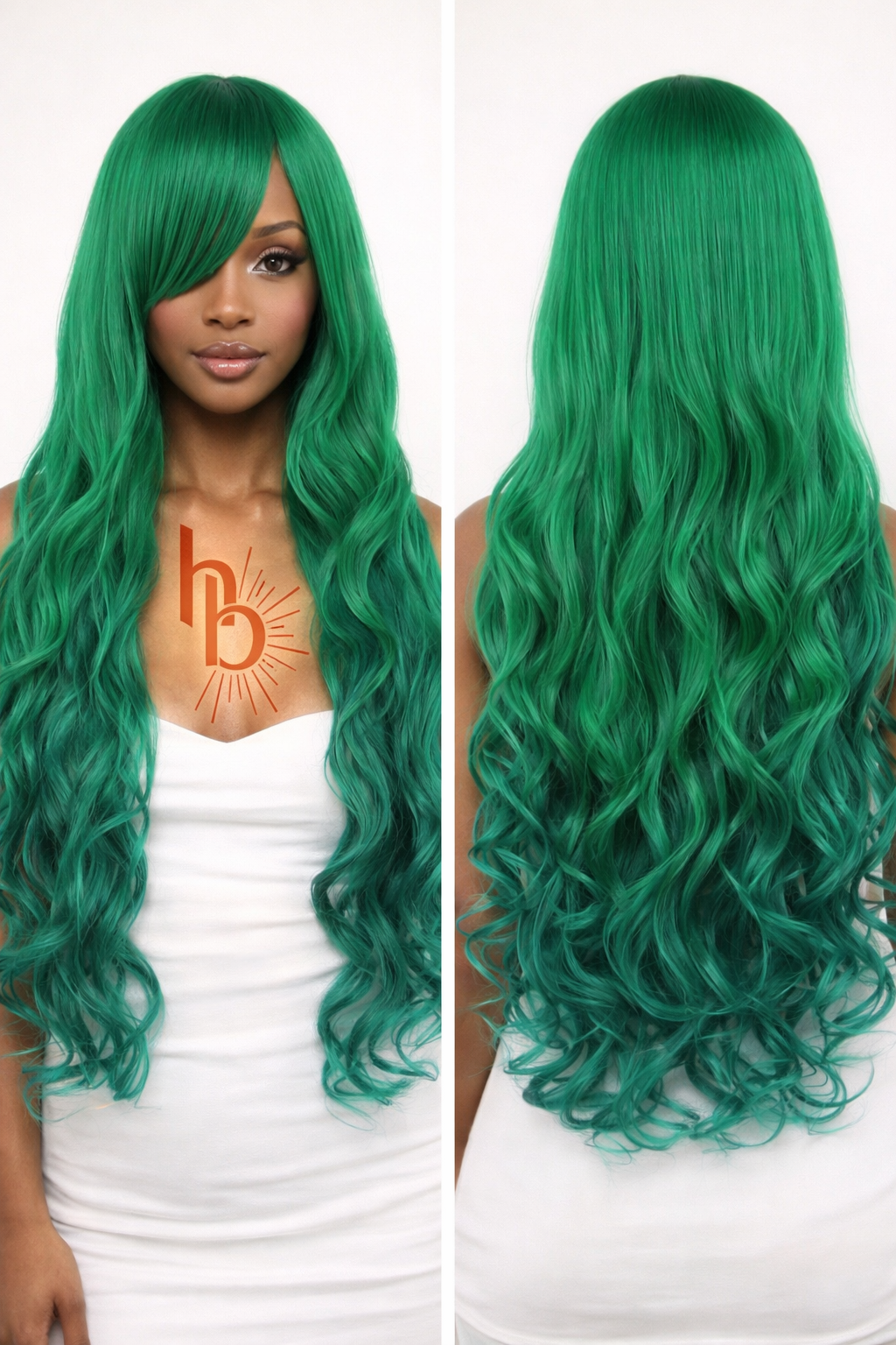 Premium dames pruik groen slag 65cm voor carnaval en festival - De HaarBoetiek