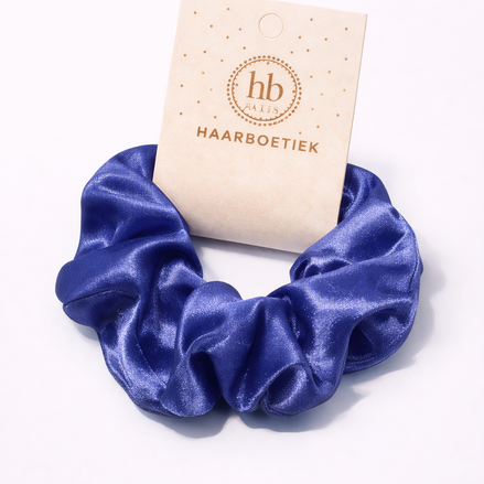 Srunchie blauw shine satijn XL - De HaarBoetiek