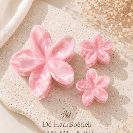 Summer flower marble roze haar clip set haaraccessoire voor zomerlooks - De HaarBoetiek