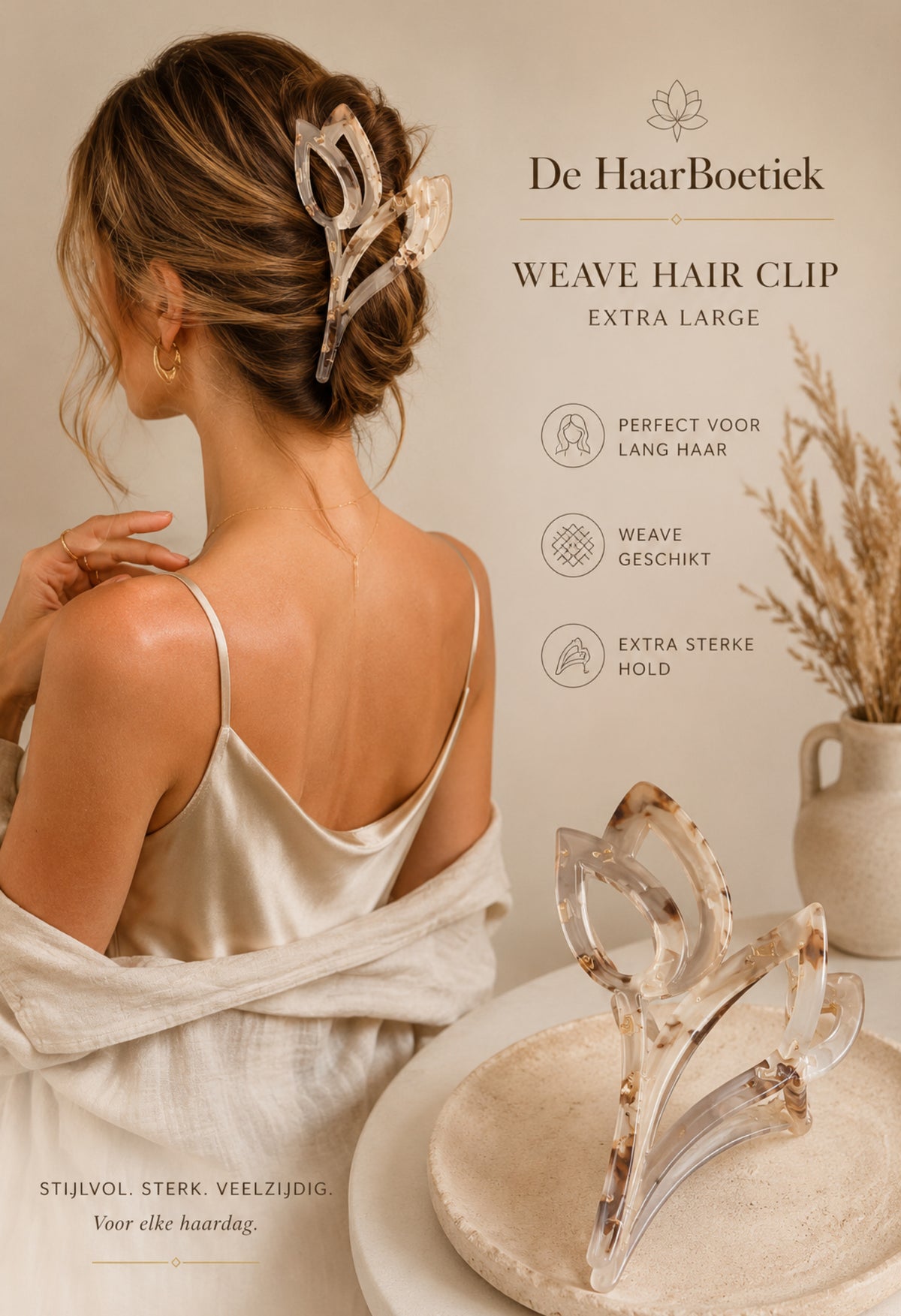 Weave haarclip XL marble blad haaraccessoire - De HaarBoetiek