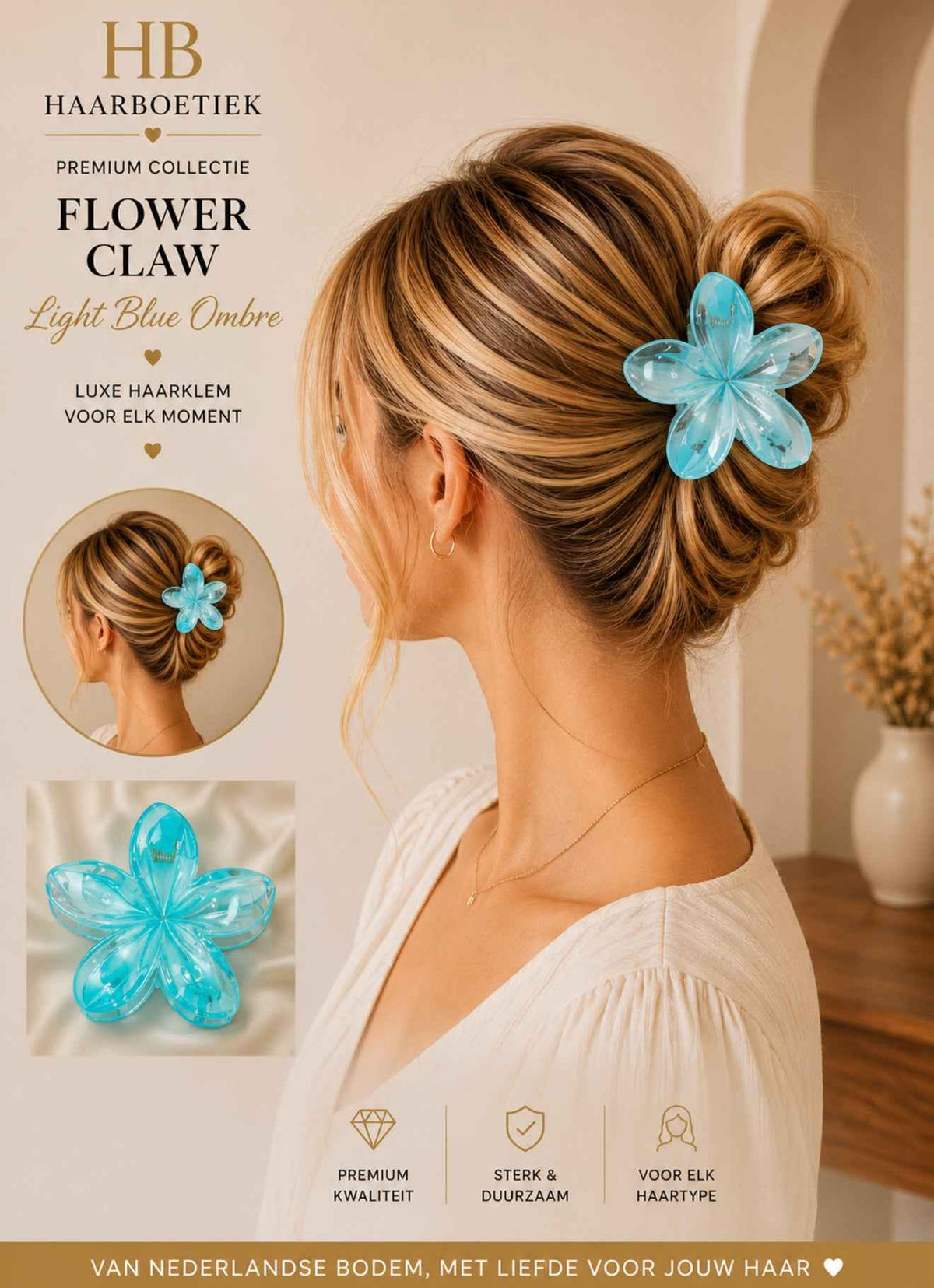 Summer bloem haarklem ice blauw haaraccessoire - De HaarBoetiek