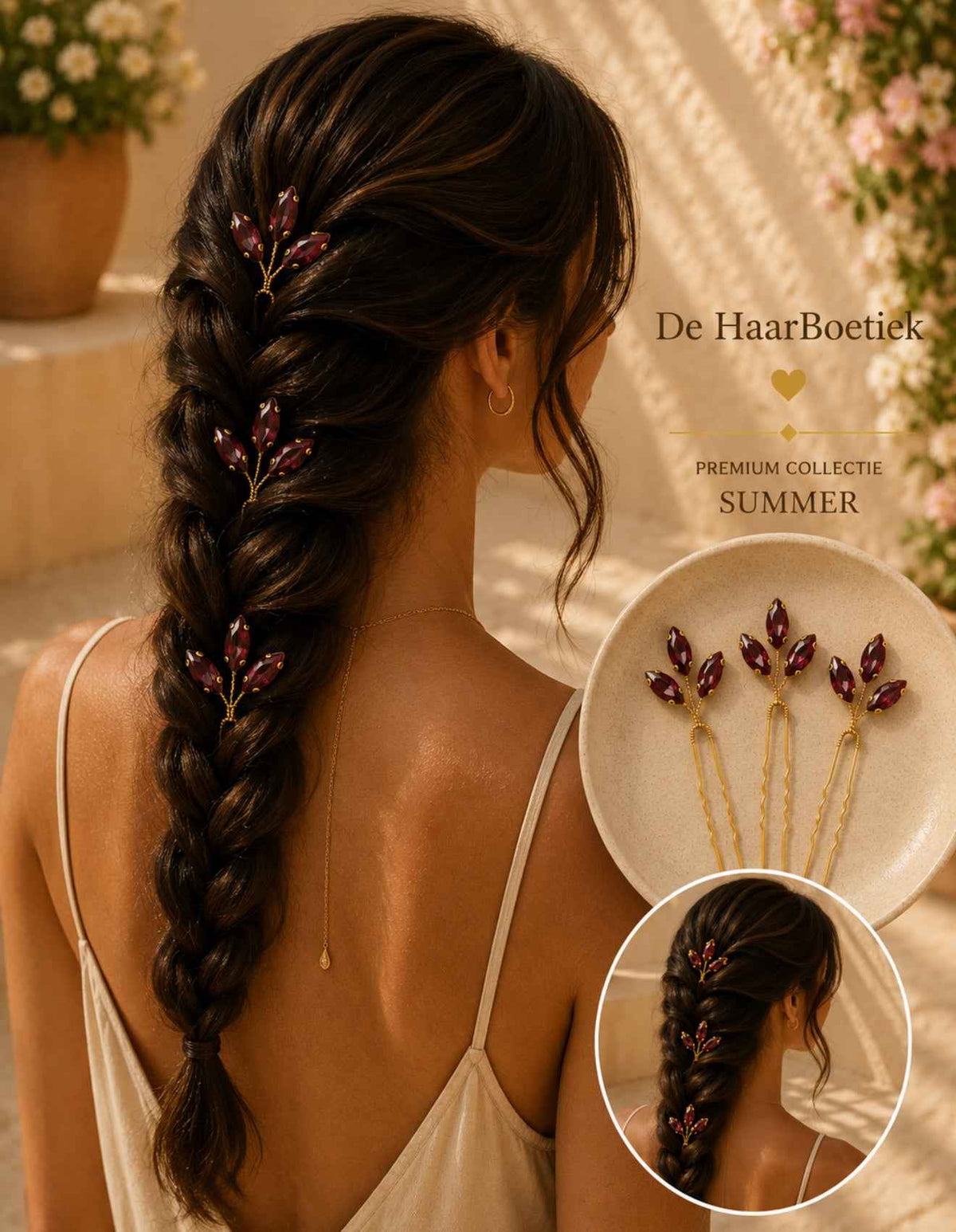 Summer strass schuifspelden bordeaux haaraccessoire - De HaarBoetiek