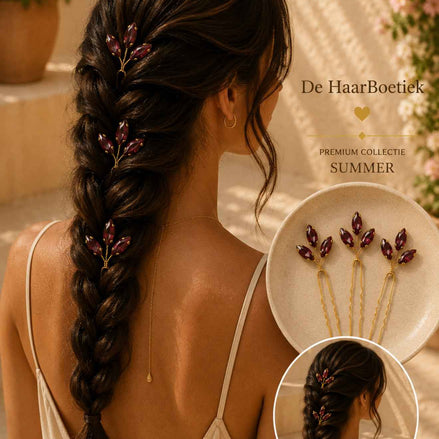 Summer schuifspelden stras bordeaux glitter haaraccessoire voor haar - De HaarBoetiek