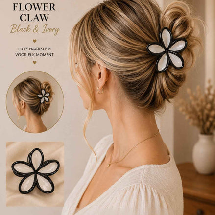 Summer bloem klem zwart wit haaraccessoire voor haar en braids - De HaarBoetiek
