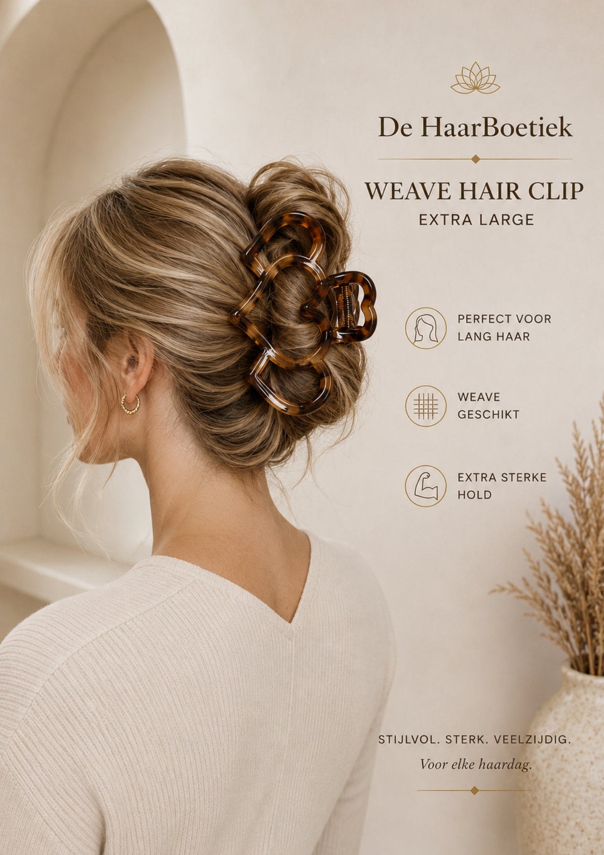 Weave haarclip XL marble bruin hearts haaraccessoire - De HaarBoetiek
