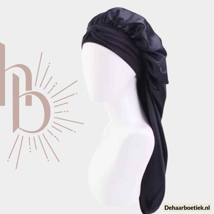 Weave slaapmuts satijn zwart - De haarboetiek alles voor gezond haar
