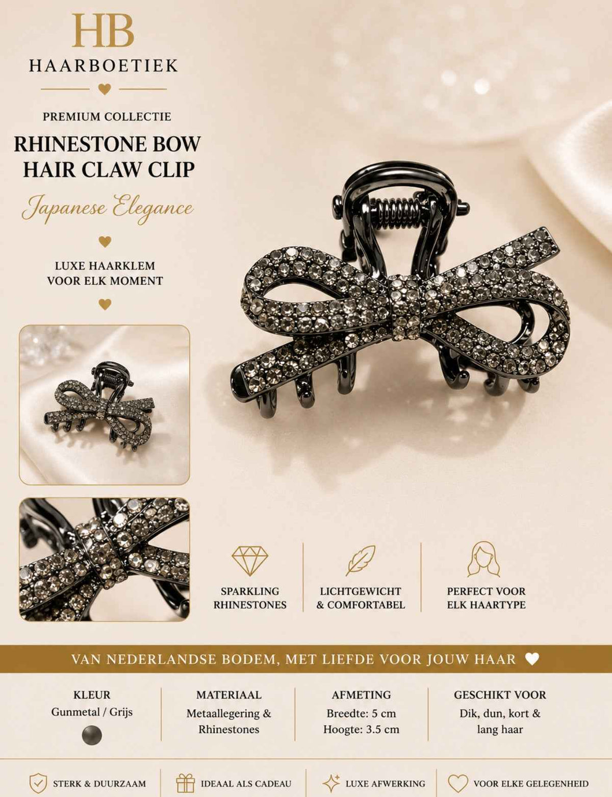 Strik haarklem diamant zwart haaraccessoire - De HaarBoetiek