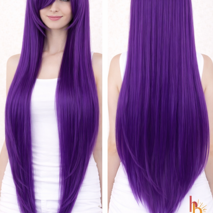 Premium dames pruik paars stijl 80cm voor carnaval en feestlooks - De HaarBoetiek