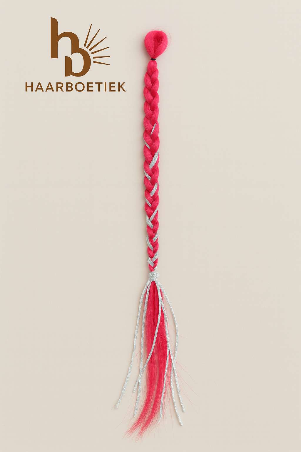Clip in braid roze - wit | De haarboetiek