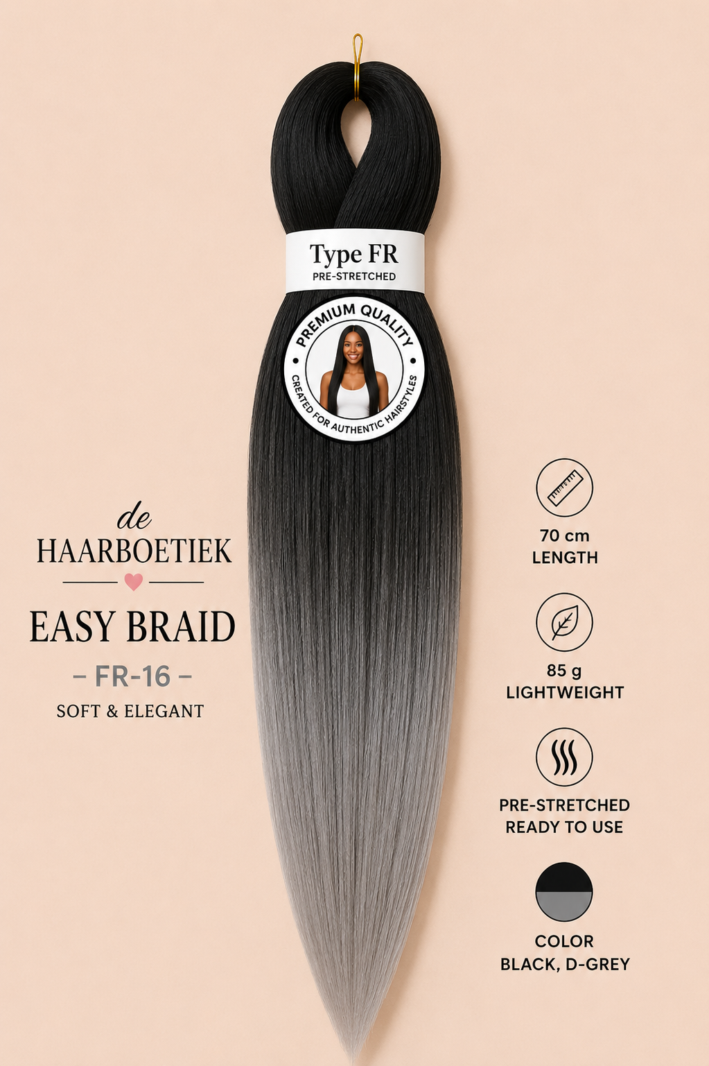 Easy braid zwart grijs ombre
