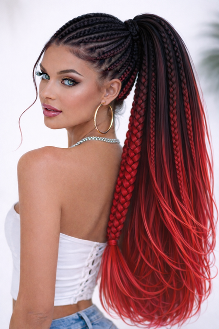 Zwart rood invlecht haar braids - De haarboetieki