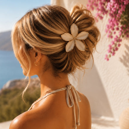 Summer flower haar clip set beige goud bloem haaraccessoire voor haar - De HaarBoetiek