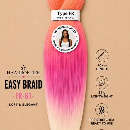Easy braid invlechthaar roze, oranje en wit ombre