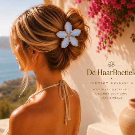 Summer flower haar clip set licht blauw goud bloem haaraccessoire - De HaarBoetiek