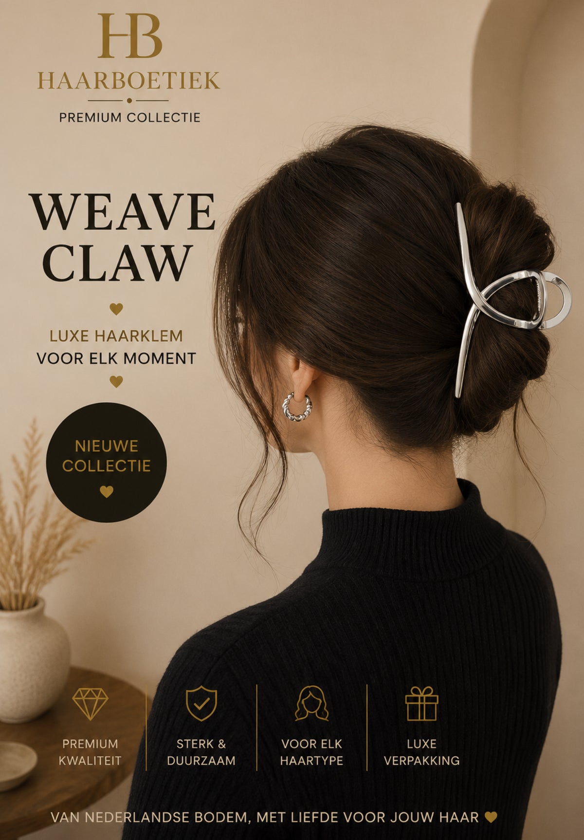 Premium weave haarklem zilver haaraccessoire - De HaarBoetiek