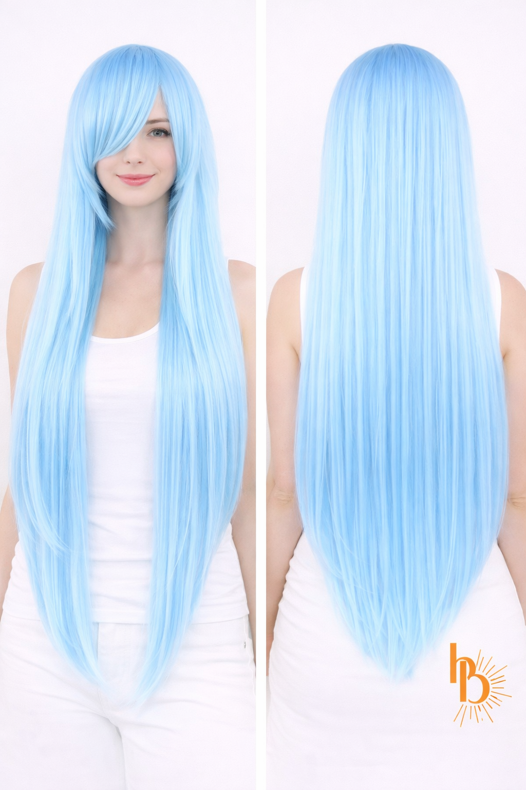 Premium dames pruik licht blauw stijl 80cm voor carnaval feestlooks - De HaarBoetiek