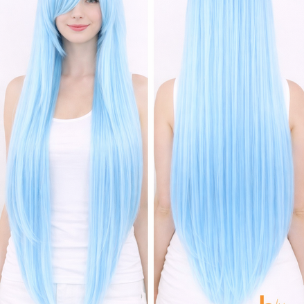 Premium dames pruik licht blauw stijl 80cm voor carnaval feestlooks - De HaarBoetiek