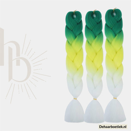 Bundel Deal Groen Geel Wit Invlecht Haar 60cm – 3 Stuks