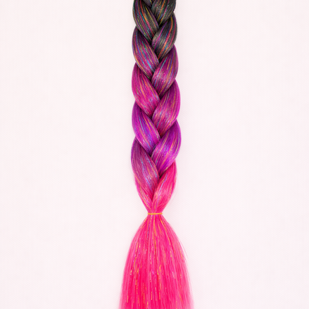 Premium shine invlecht haar zwart-hard roze - De HaarBoetiek
