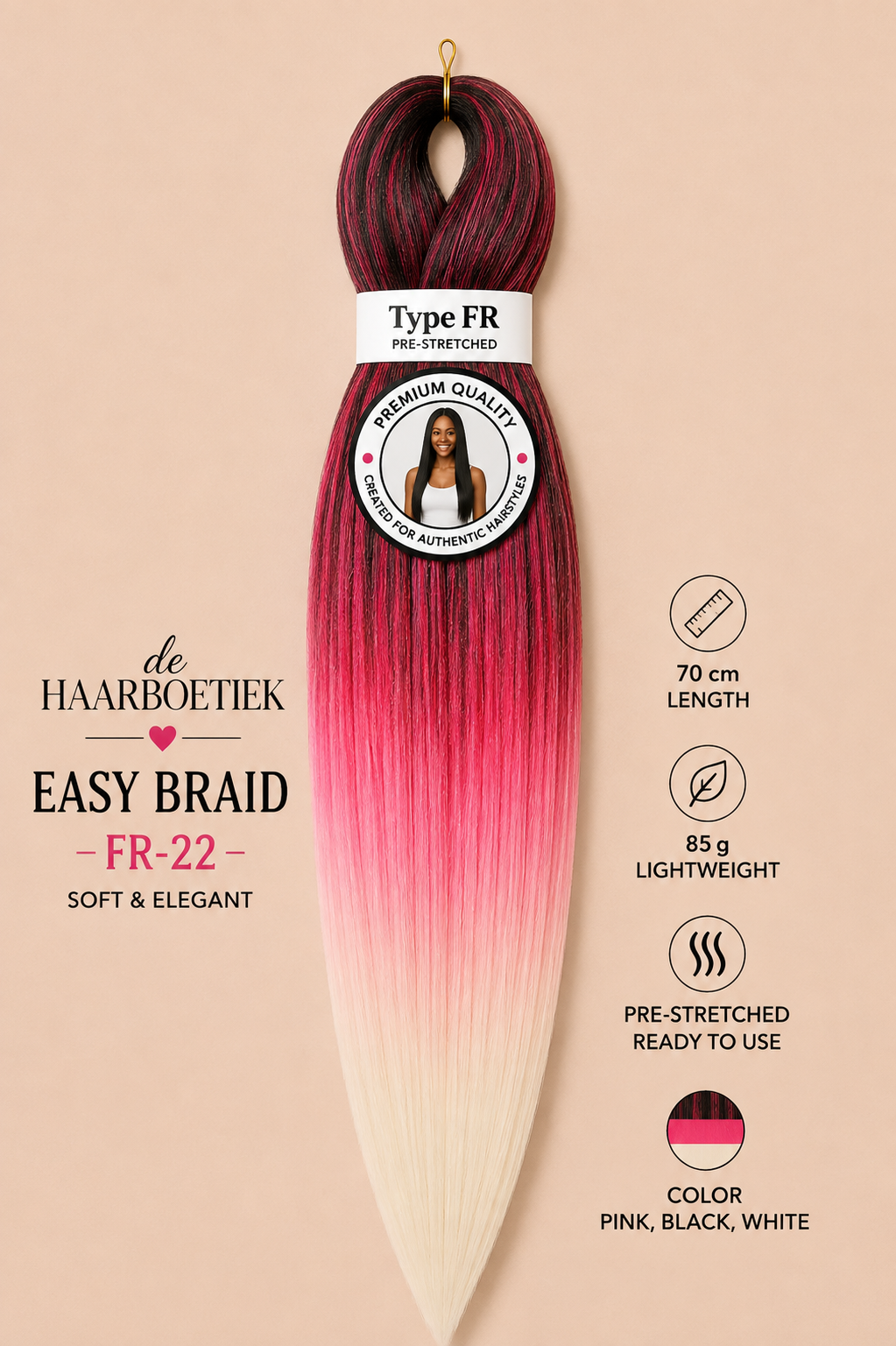 Easy braid ombre rood - roze - blond
