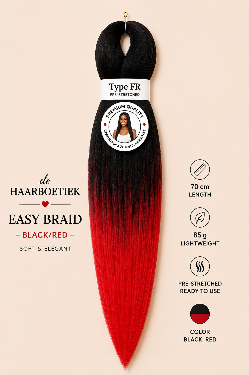 Easy braid ombre zwart rood