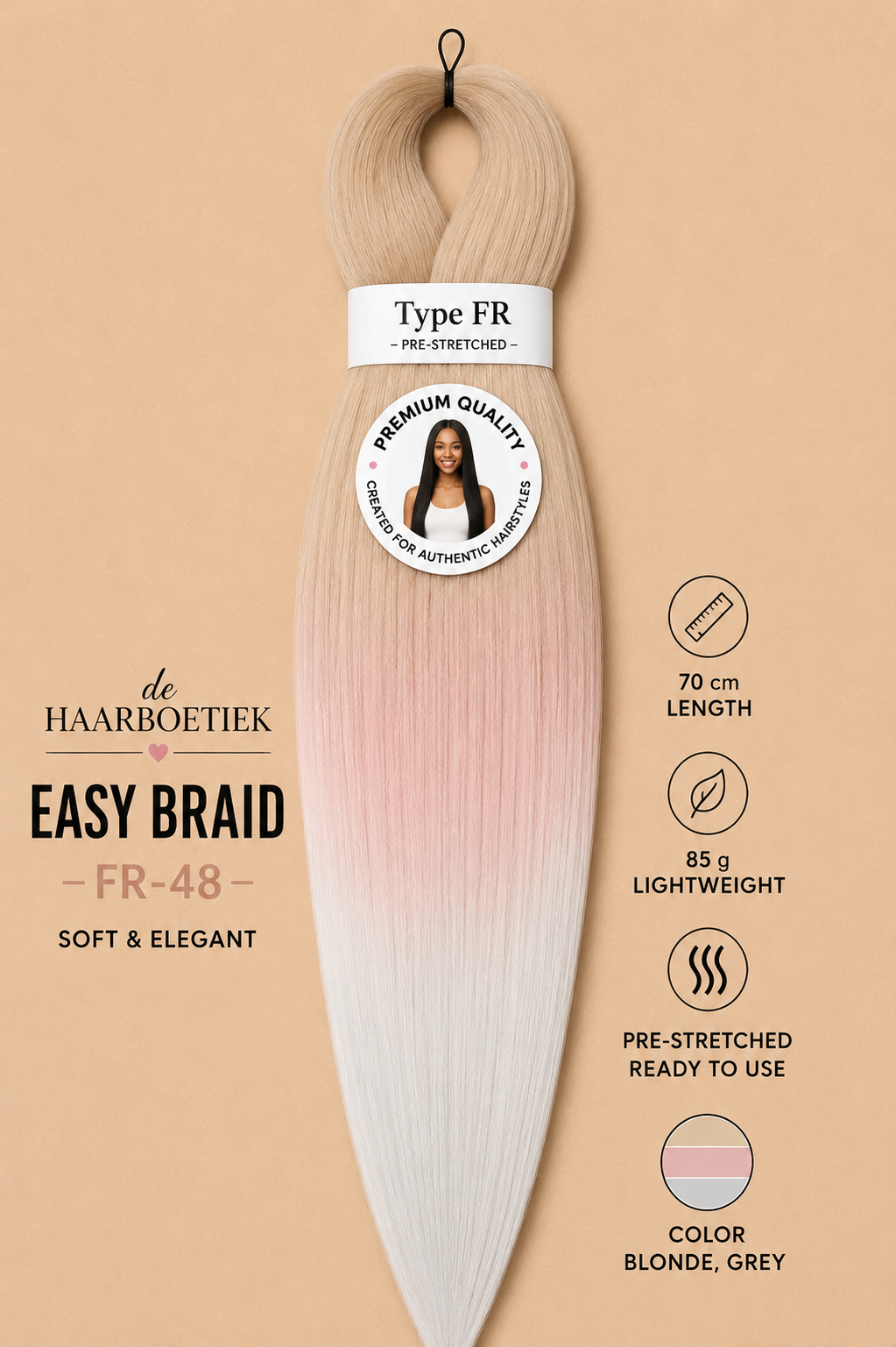 Easy braid invlechthaar blond, roze en wit ombre