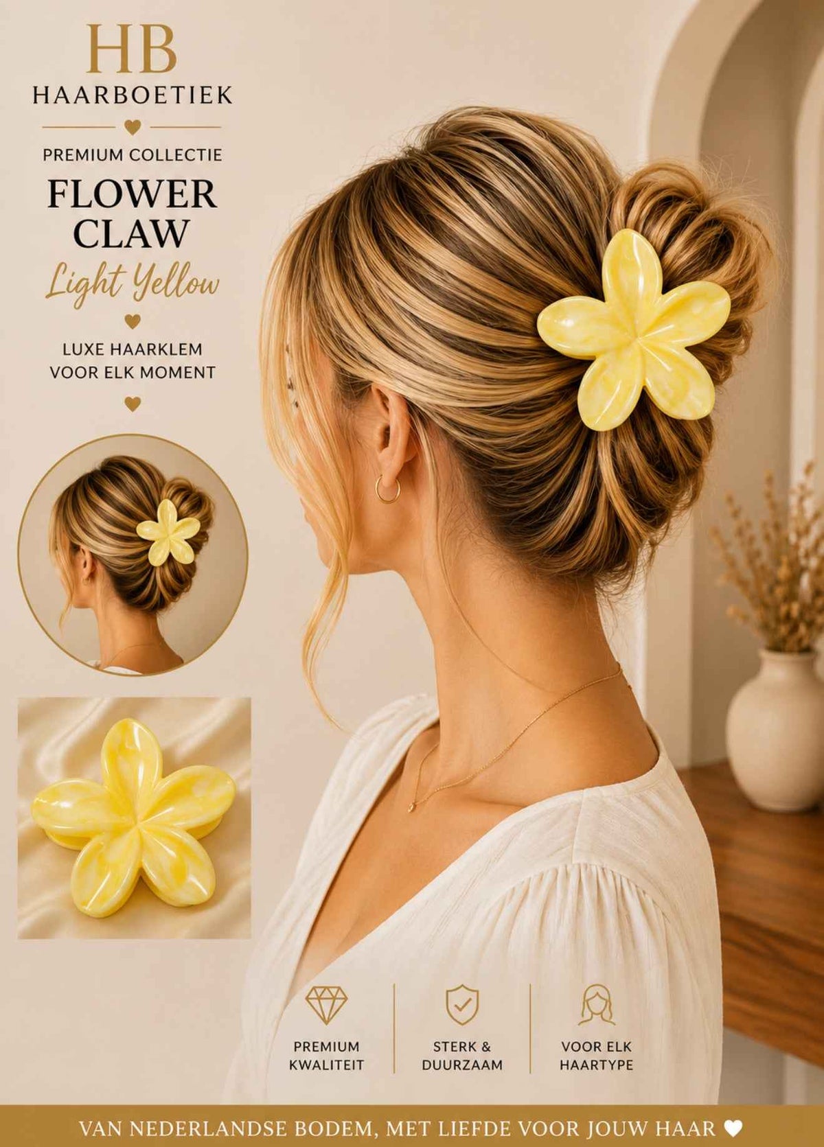 Summer bloem haarklem botergeel shine haaraccessoire - De HaarBoetiek