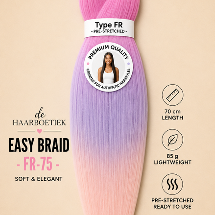 Easy braid invlechthaar roze, lila en licht roze ombre
