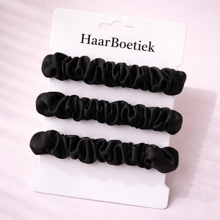 Haar scrunchies set van 3 zwart - De HaarBoetiek