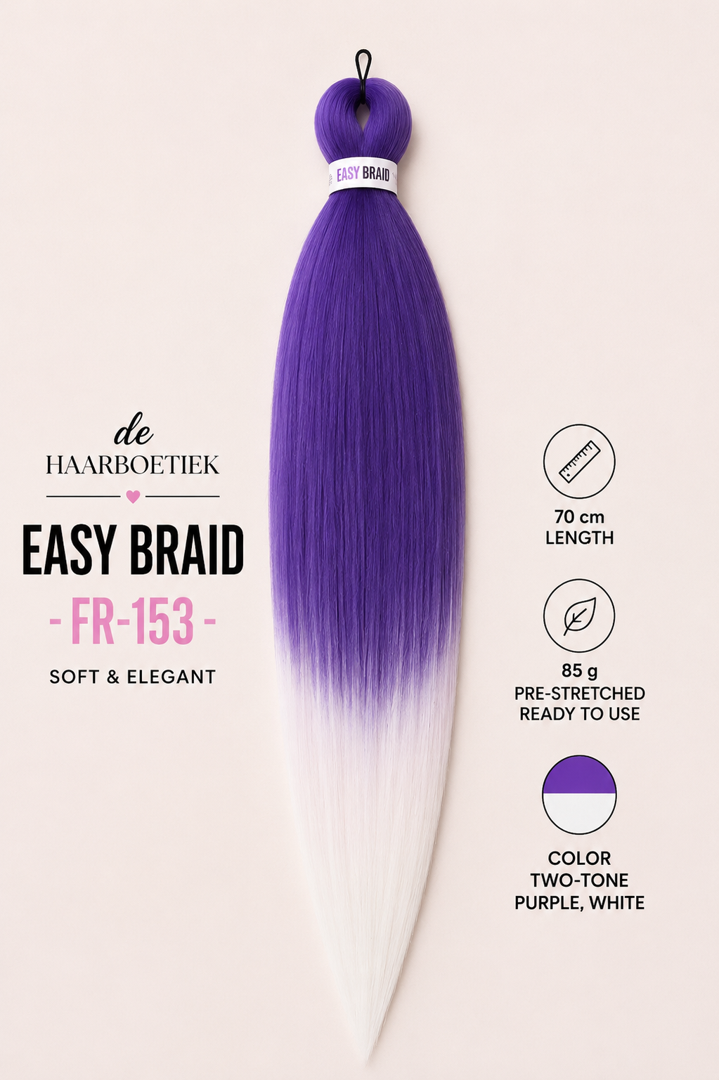 Easy braid invlechthaar paars en wit