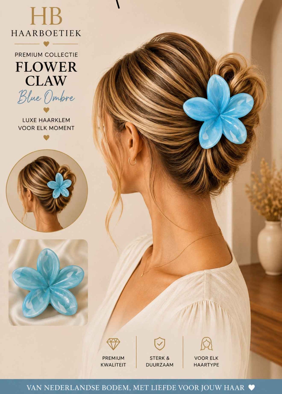 Summer bloem haarklem lichtblauw shine haaraccessoire - De HaarBoetiek