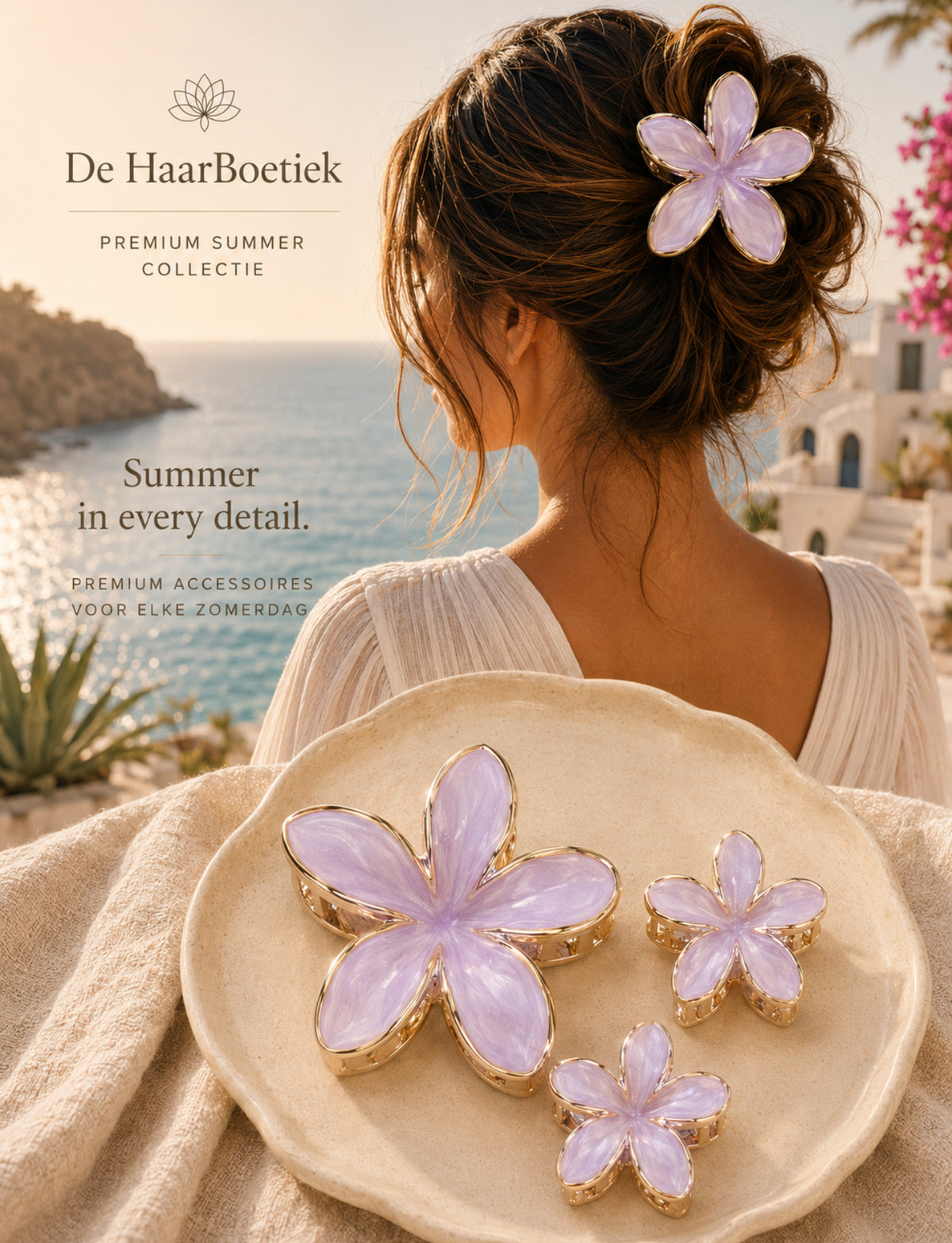 Summer flower haar clips set lila bloem haaraccessoire voor haar en braids - De HaarBoetiek