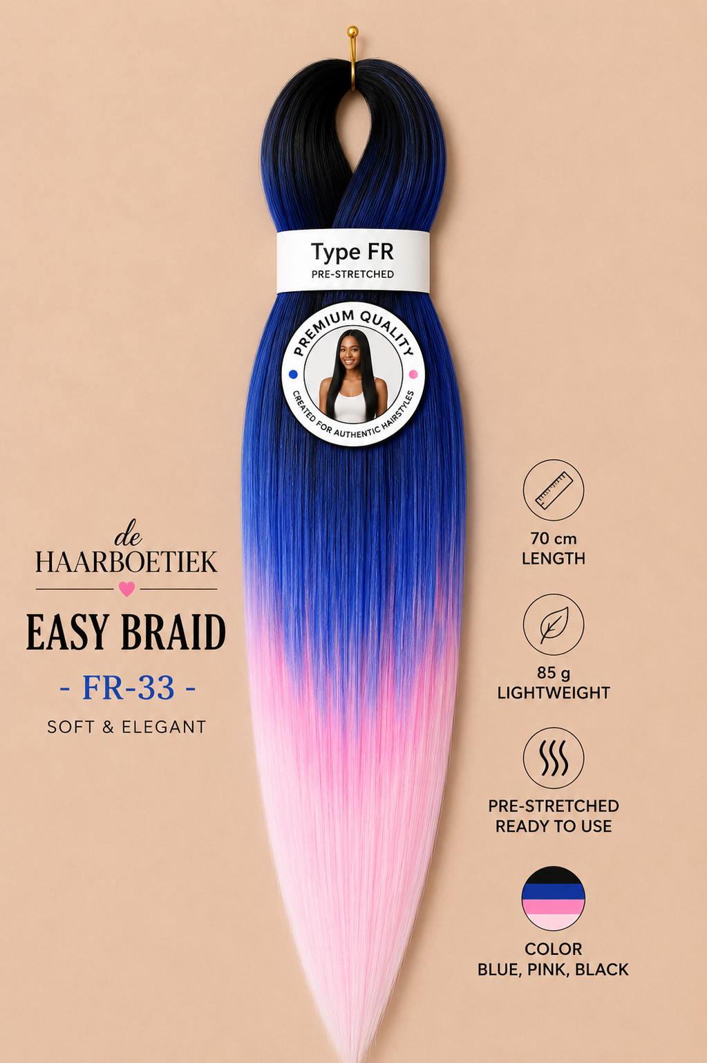 Easy braid ombre blauw roze